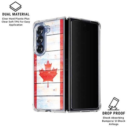 Canada Flag Light Wood Galaxy Z Fold6 Clear Case